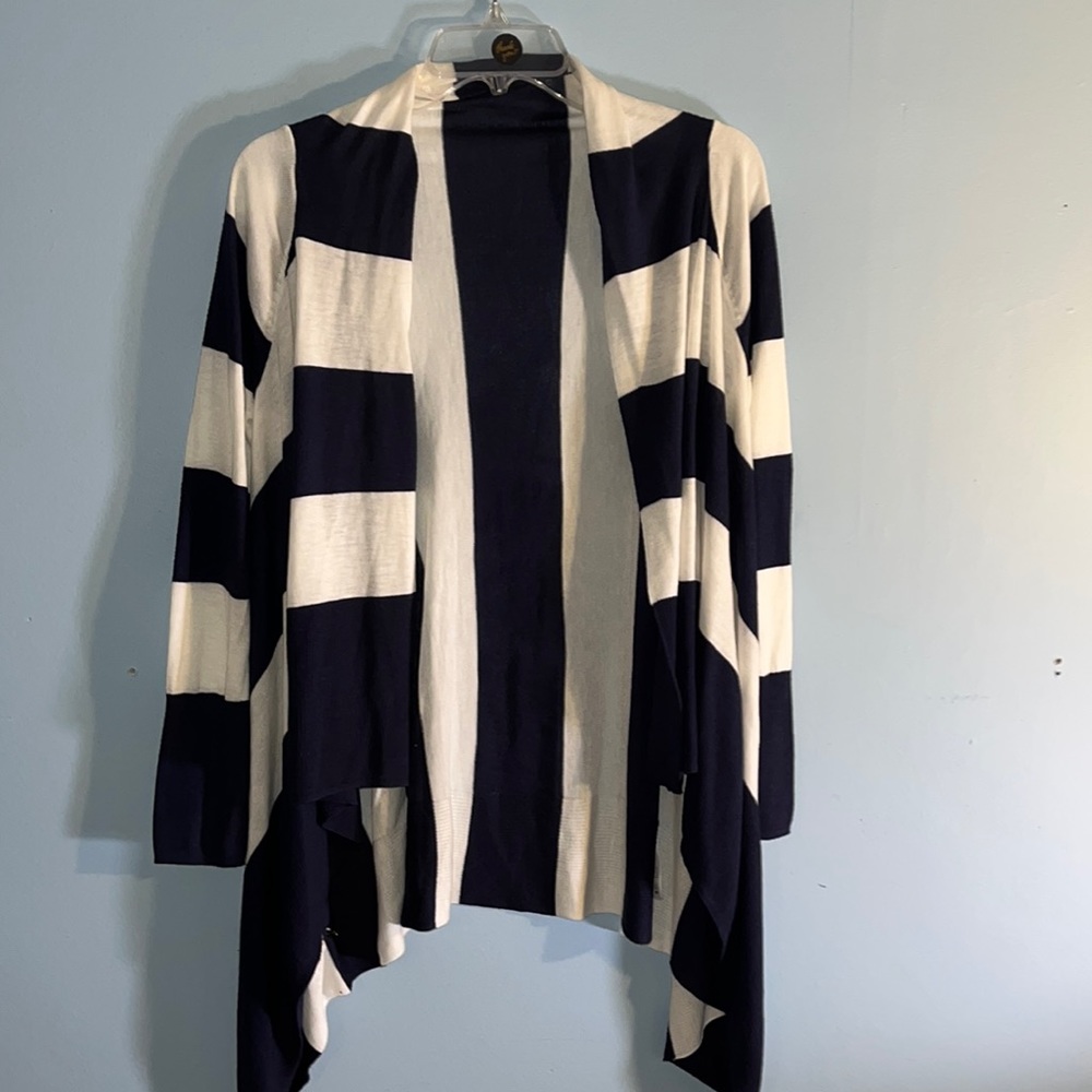 H&M Blue White Color Block Stripe waterfall cardigan Size Small